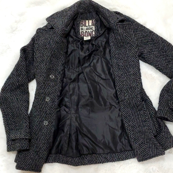 Billabong gray and black variegated wool pea coat size small - Picture 4 of 8
